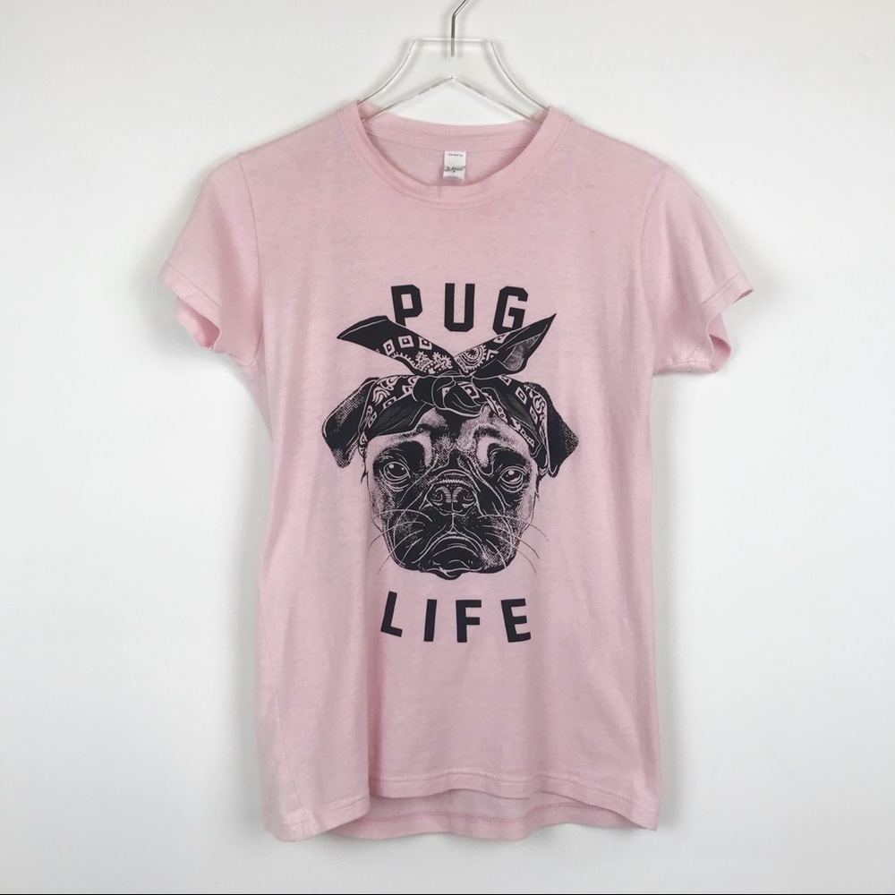 ✨ Pug / Thug Life Dog Shirt Pink Funny Graphic Tee